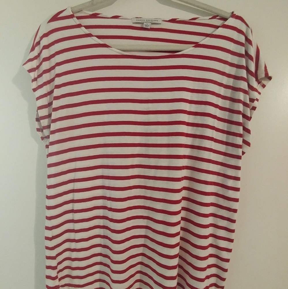 Green Envelope Nautical Tee Red/Wht Sz L